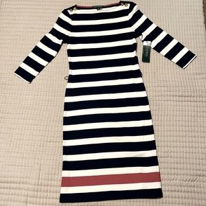 Sp13 LRL Fash2 Navy/White/Red midi dress. 100%Cotton xs